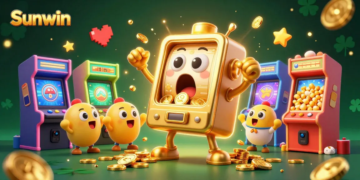 Sunwin slot machine celebrates winning jackpot with colorful gaming scene and festive atmosphere