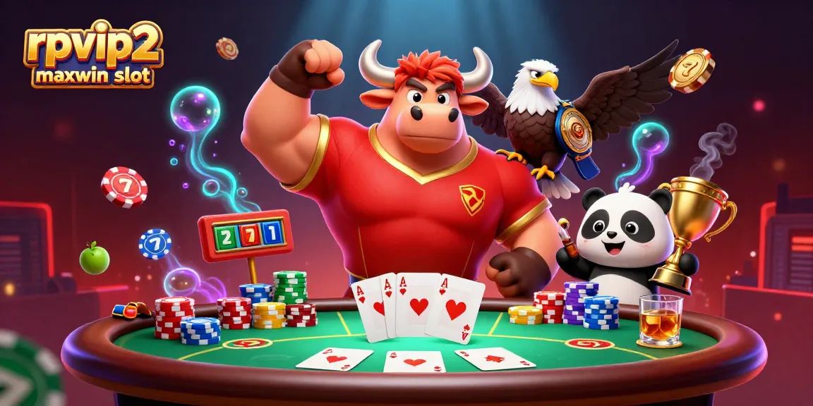 Experience the excitement of rpvip2 maxwin slot with a lively 3D casino scene featuring vibrant characters and slot game elements.
