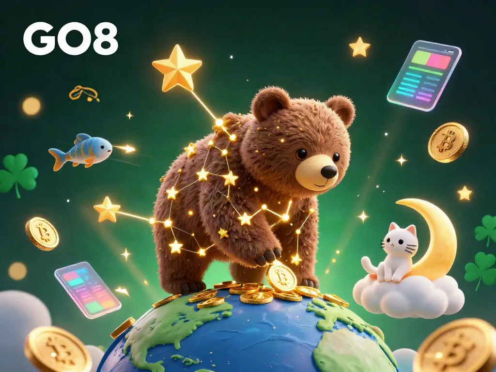 Experience GO8's vibrant online casino world with a silhouette of a constellation bear scooping coins.