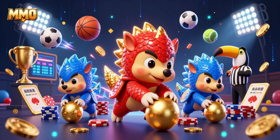 Experience the excitement of MMOO with rival pangolins in a lively 3D casino scene.