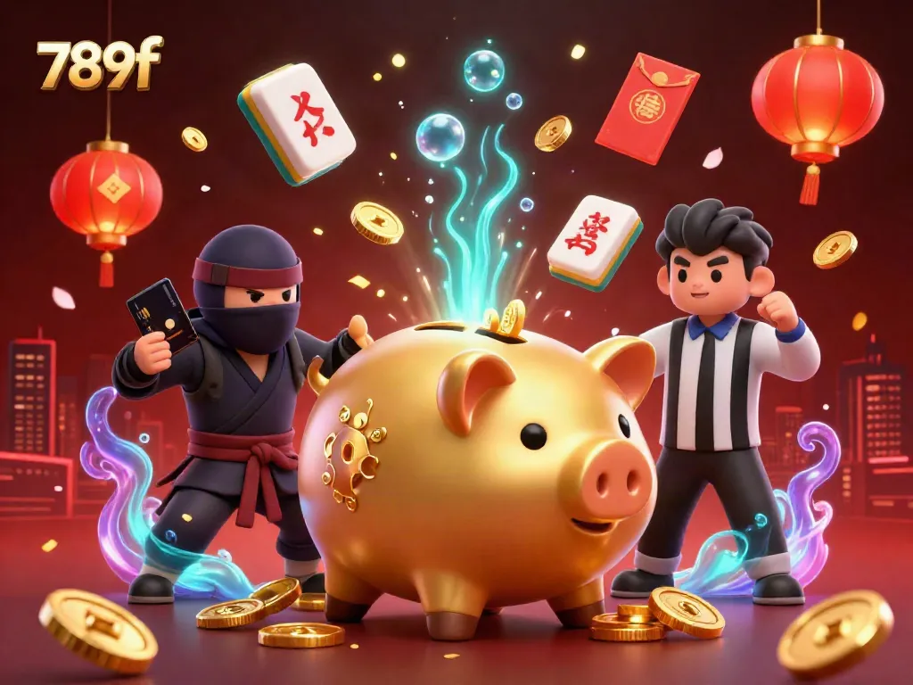Engage with thrilling casino action at 789f featuring sumo wrestler and ninja characters with golden coins and vibrant elements.