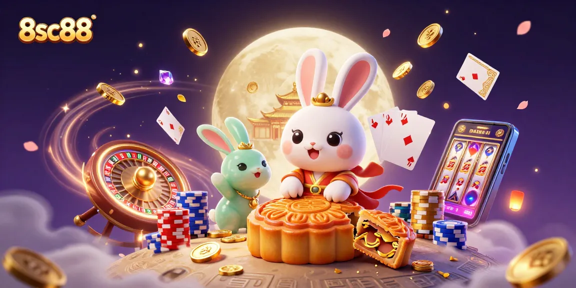 Experience the magic of 8sc88 with a captivating scene featuring the moon rabbit and casino elements.