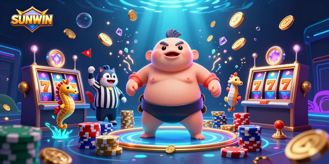 SUNWIN offers a fun gambling experience with cartoon characters in a vibrant underwater casino scene.