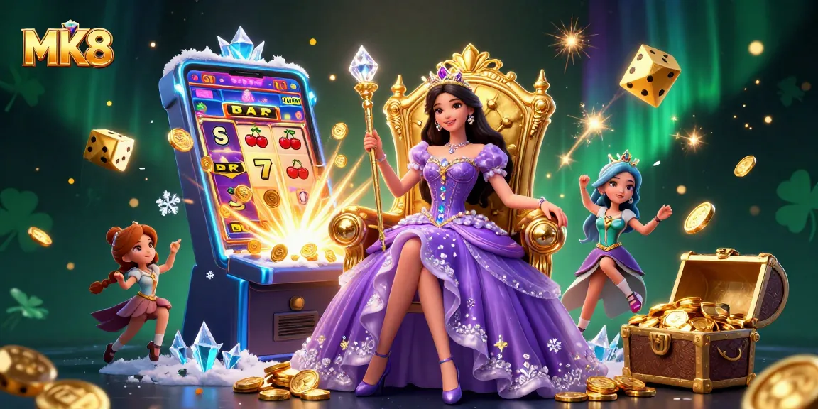 Experience the thrill of MK8 with this vibrant casino illustration showcasing a majestic character amidst a dynamic jackpot explosion.