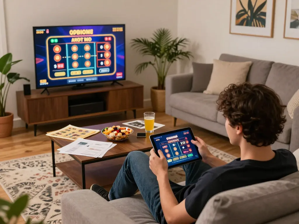 Engaging with open88 com on a tablet while enjoying an exciting home casino experience.