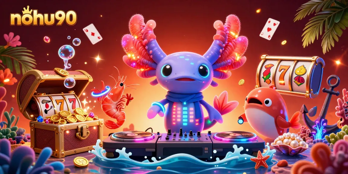 Experience nohu90's exhilarating gaming atmosphere through a vibrant underwater DJ party illustration.