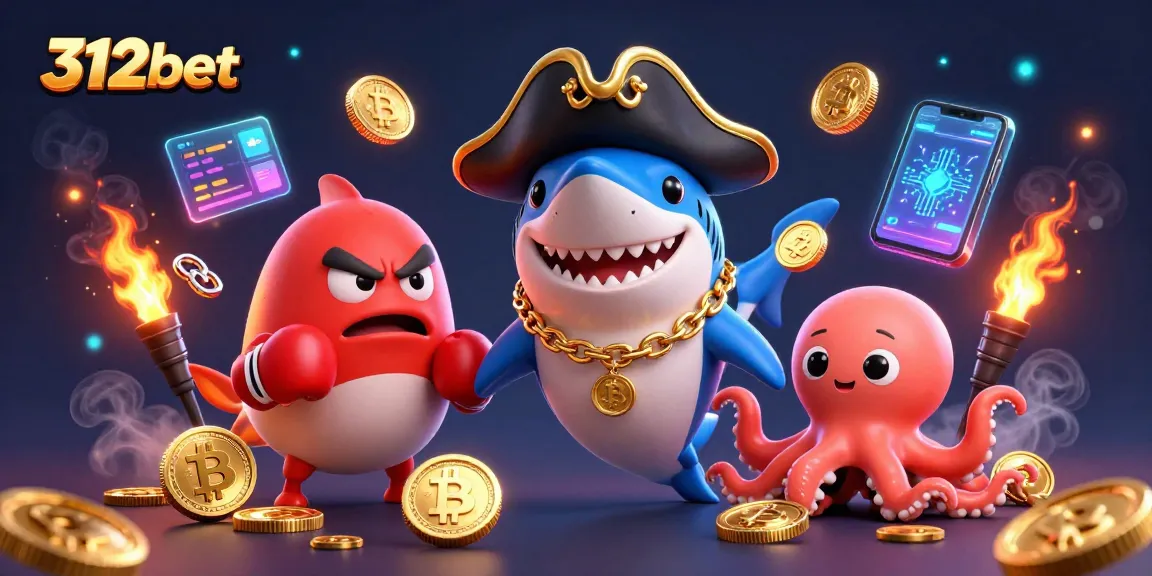 Engage with 312bet's thrilling slots through a vibrant 3D casino adventure illustration.