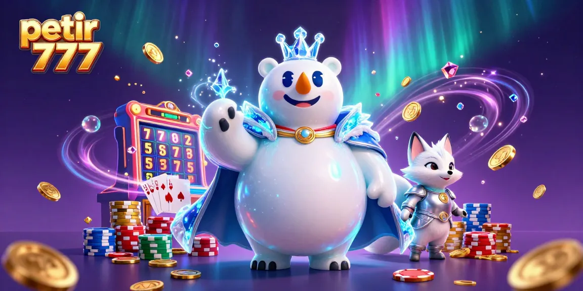 Engage with the thrilling petir 777 experience featuring a polar bear king and slot machines in a vibrant casino atmosphere.