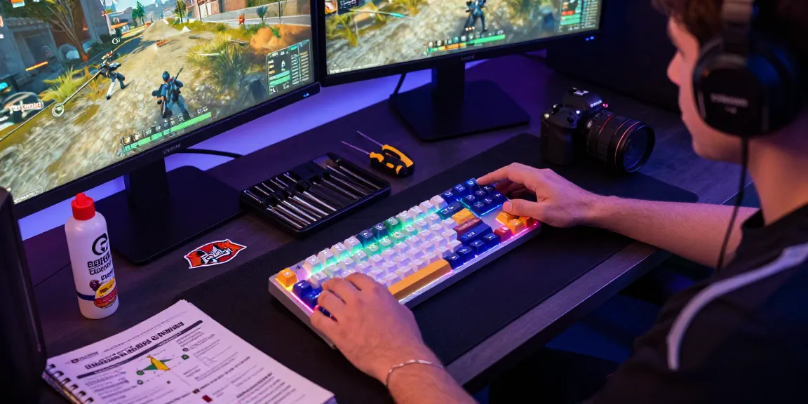 Fuzzy 60 v2 keyboard customization with vibrant keycaps in a modern gaming setup.