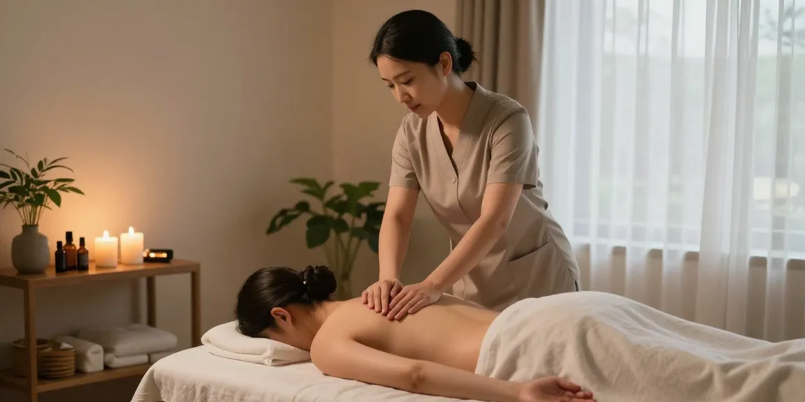 Relaxing atmosphere in a 1인샵 massage therapy room with calming decor and a therapist providing Swedish massage.