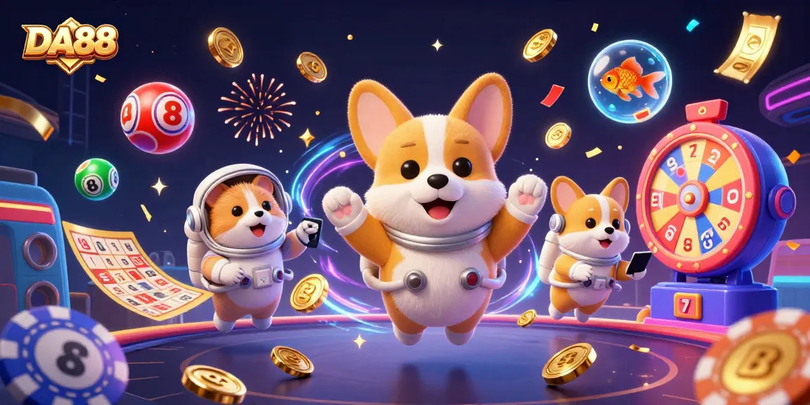 Engage in thrilling DA88 gaming experiences with vibrant characters in a cosmic casino.