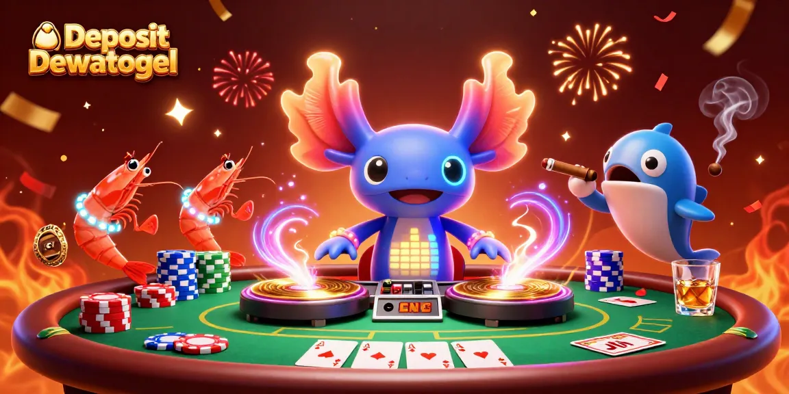 Experience dynamic gaming with Deposit Dewatogel, showcasing vibrant characters in an energetic casino scene.