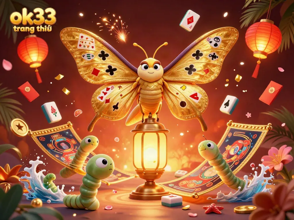 Experience the excitement of ok33 trang chủ with 3D vibrant casino elements and a majestic moth.