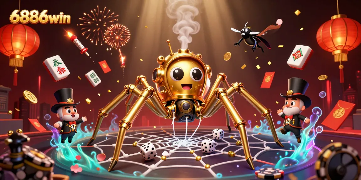 Experience the thrill of 6886win with vibrant slots and steampunk elements in a captivating 3D scene.