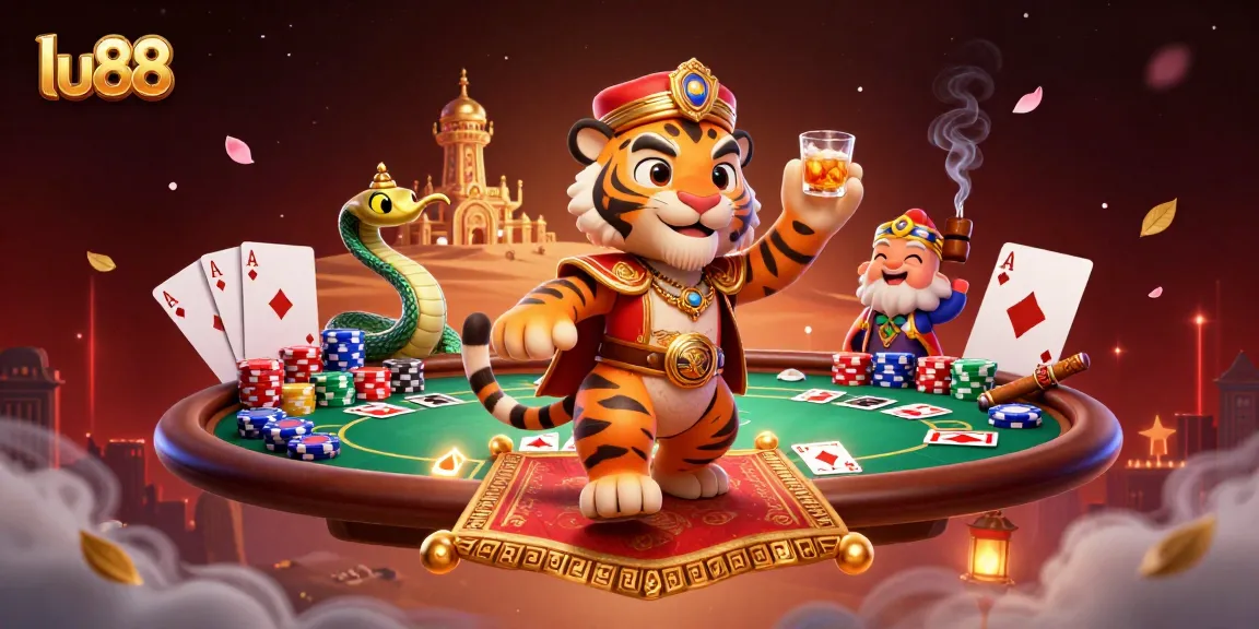 Win big at lu88 with captivating 3D casino illustration showcasing vibrant poker and gaming elements.