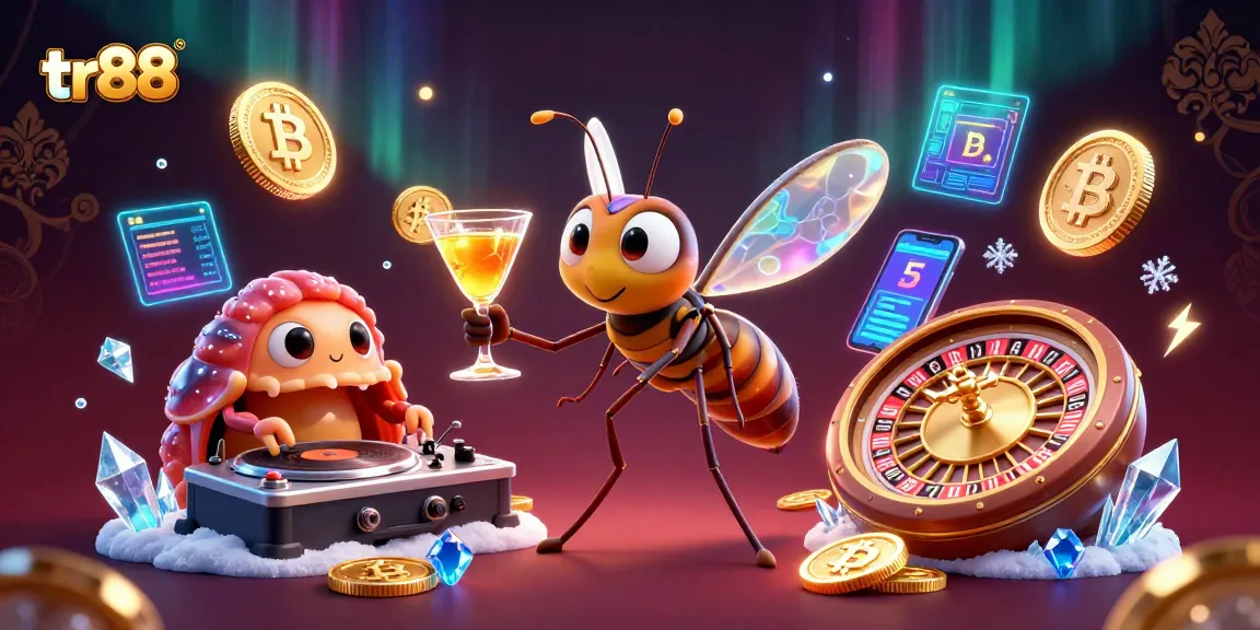 Spin and win with tr88 in a vibrant 3D casino illustration featuring a frozen mosquito mascot.