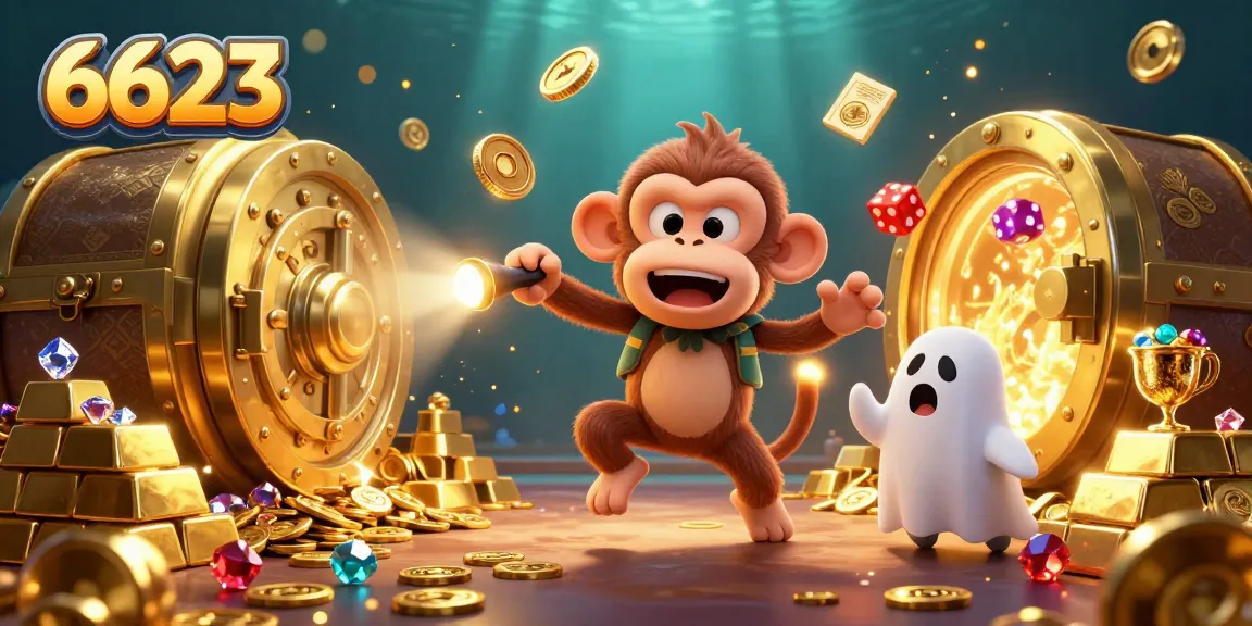 Experience the thrill of 6623 as a mischievous monkey juggles golden treasures in a haunted casino scene.