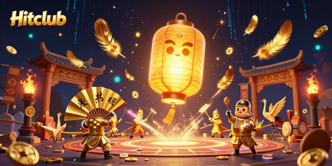 Experience Hitclub's magical gaming environment as golden lantern spirits and warriors celebrate in action.