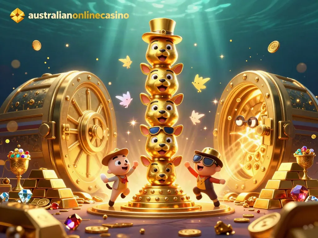 Win big with engaging gameplay at australianonlinecasino, featuring a dynamic casino scene and golden treasures.