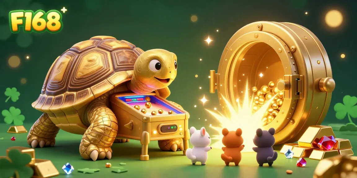 Experience thrilling gaming moments with F168's colossal golden tortoise and rich treasures awaiting players!