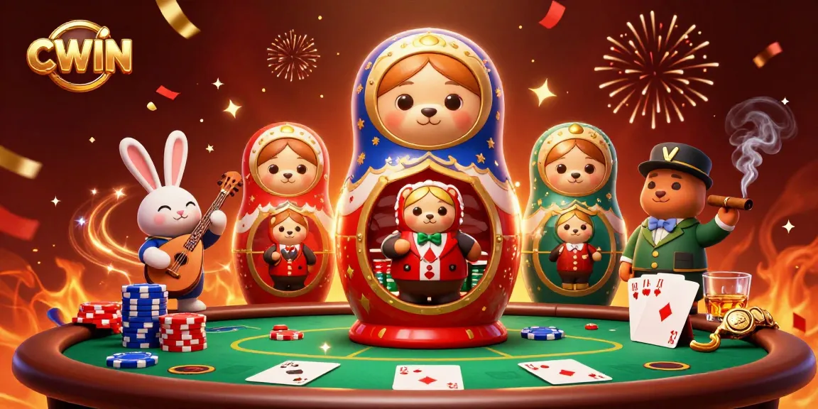 CWIN reveals fortune in a vibrant casino scene with thematic elements and bear dealers.