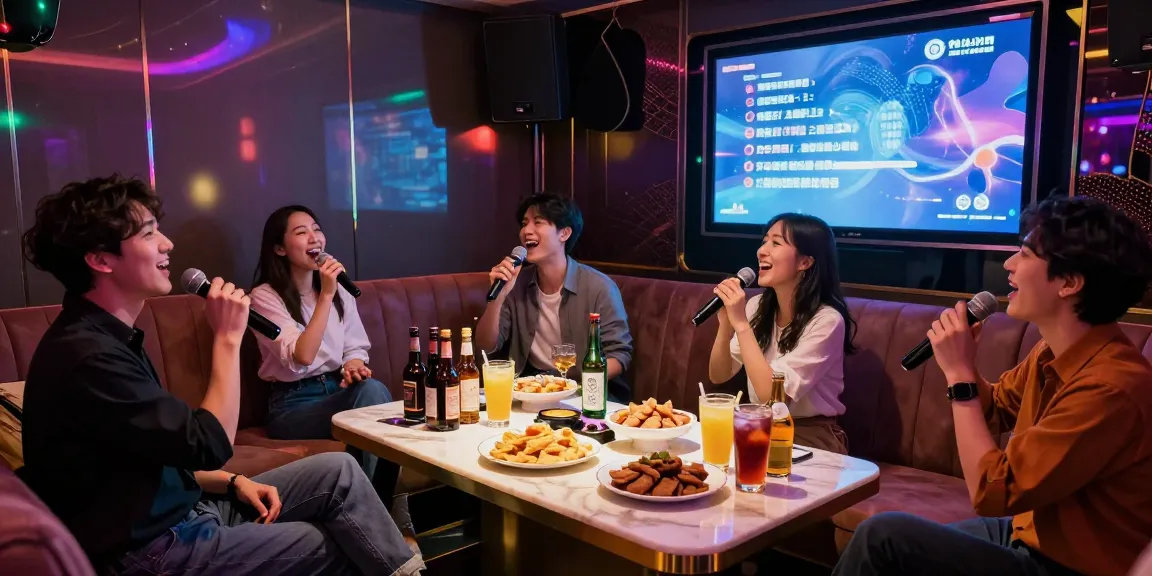 Experience the vibrant nightlife at 인천쓰리노 with friends singing in a luxury karaoke lounge.