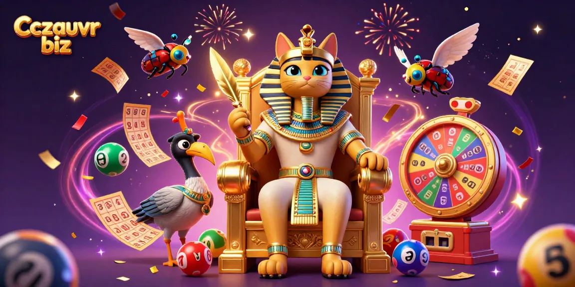 Experience lottery thrills with Cczauvr biz as an Egyptian pharaoh cat leads the fun!