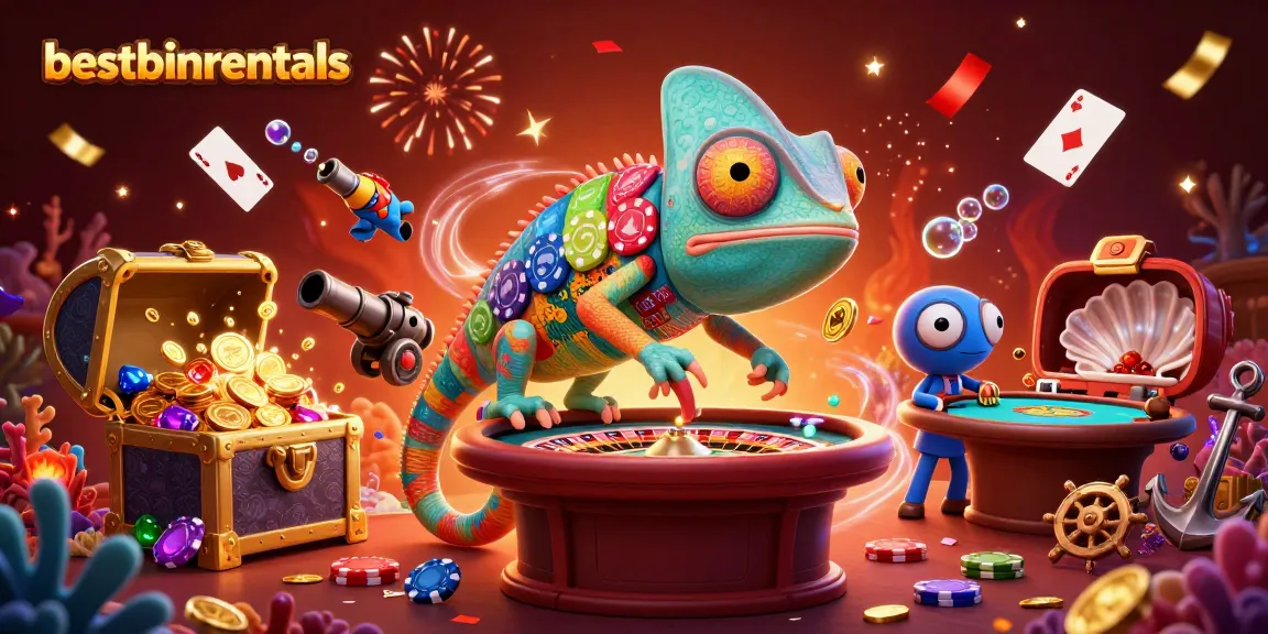 Experience fast gaming with bestbinrentals' dynamic chameleon casino in a vibrant 3D scene.