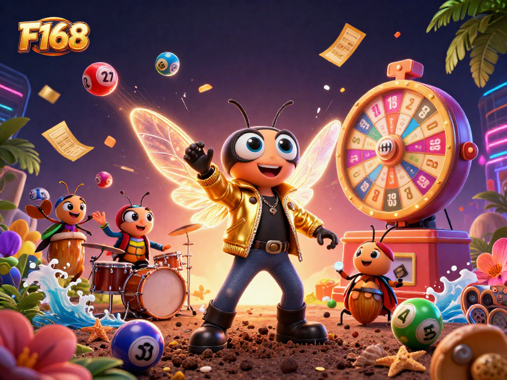 Experience the thrill of F168 with an energetic rockstar scene full of vibrant gambling elements.
