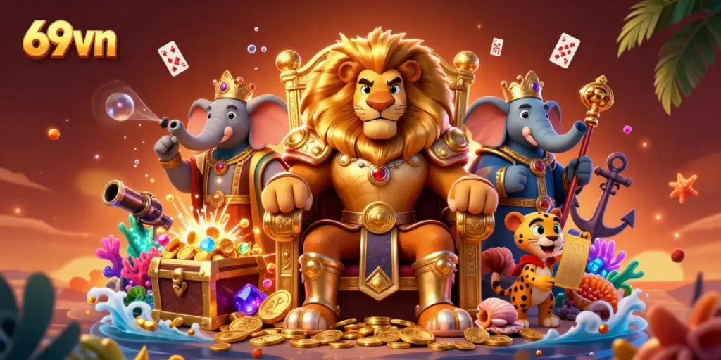 Engage with the thrilling 69vn casino experience featuring regal characters amidst vibrant treasures and dynamic gameplay elements.