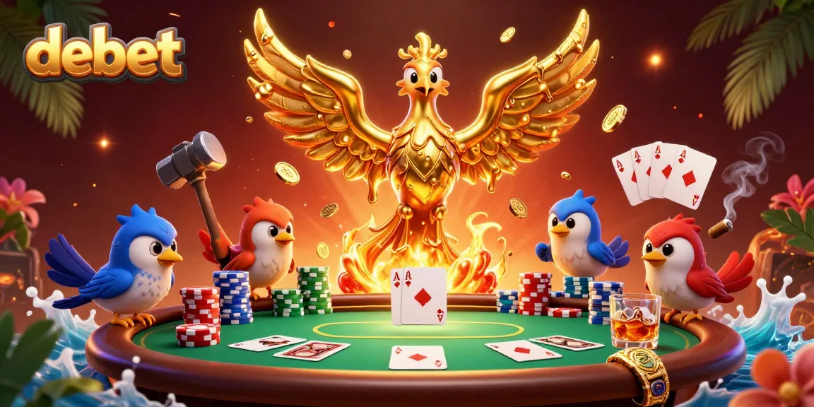Experience debet's thrilling poker scene with a molten metal phoenix and dynamic gameplay elements.