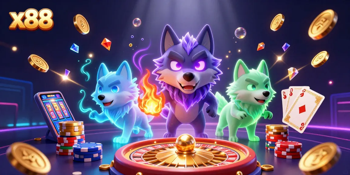 Win big at x88 with dynamic casino fun featuring majestic wolf spirits and gold coins!