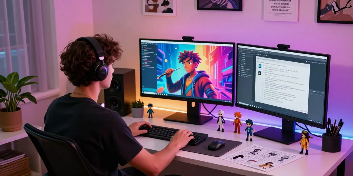 Engaging user interacting with nsfw character AI in creative digital workspace