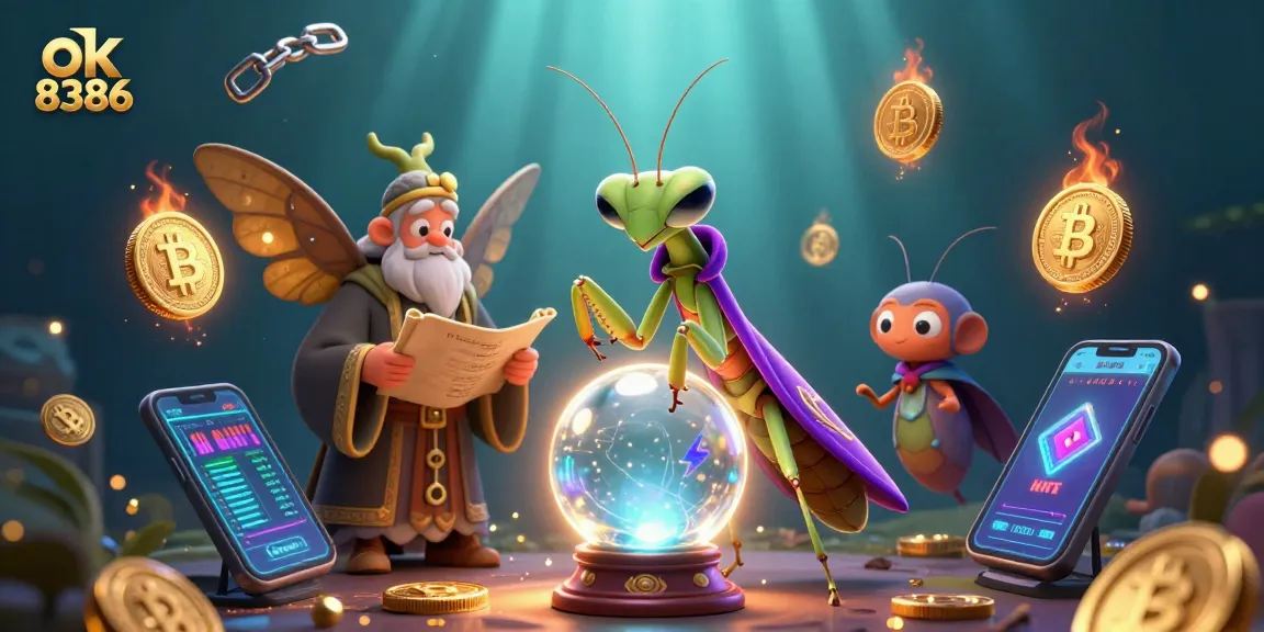 Witness the mystical ok 8386 gambling scene featuring fortune tellers, coins, and oracles amidst a vibrant ambiance.