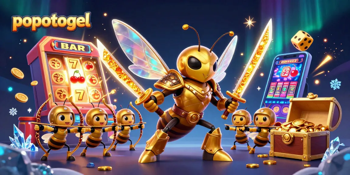 Experience thrilling gameplay at popotogel with a golden hornet samurai amidst bursting slot machines.