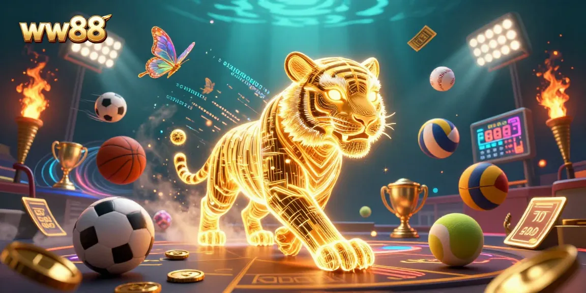 Engage in thrilling gameplay at WW88 with the dynamic 3D golden tiger and sports elements.