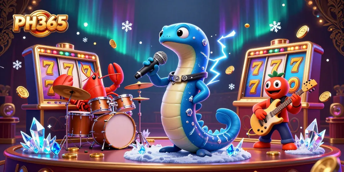 Illustration of PH365 featuring an electric eel DJ, backed by a lobster drummer and a seahorse guitarist in a dynamic underwater casino.