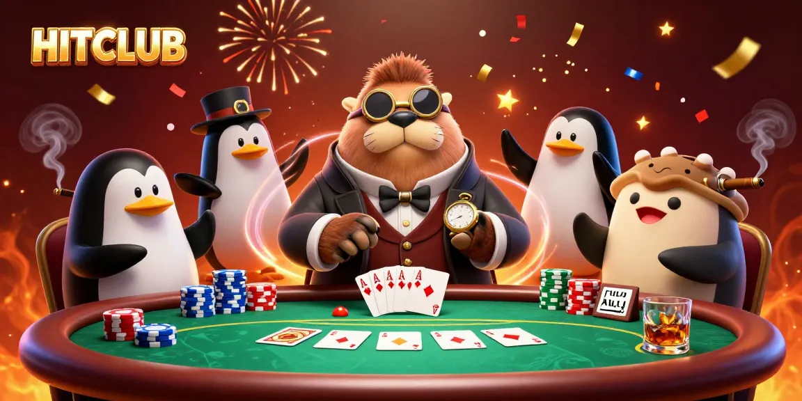 HITCLUB showcases a jolly walrus in a Victorian suit at an underwater poker table, capturing a thrilling gaming moment.