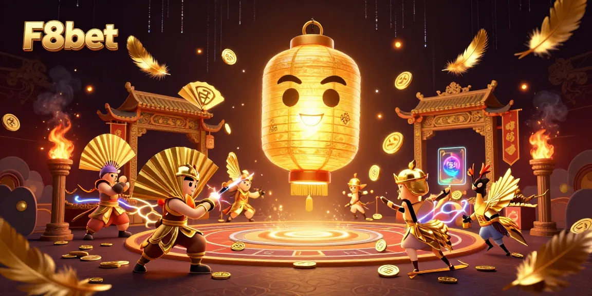 Experience F8bet's vibrant gaming world with a magical lantern spirit guiding players to rich rewards.