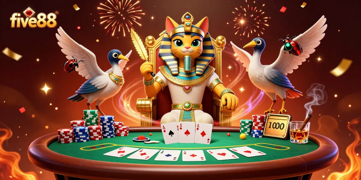 Engage with five88's thrilling casino atmosphere featuring vibrant characters and dynamic gaming elements.