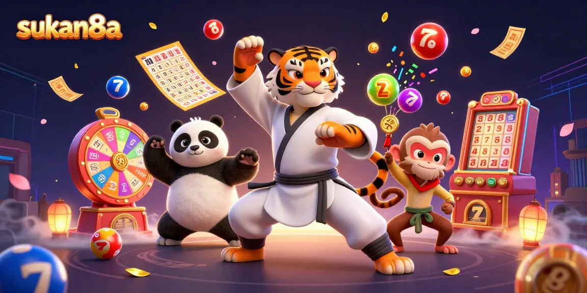 Win with sukan8a, experiencing thrilling lottery excitement in a vibrant illustration.