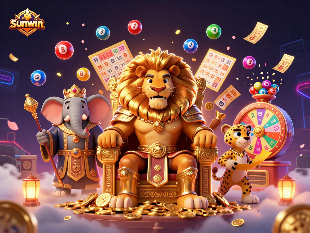 Engage with sunwin's vibrant gambling theme featuring a lion king and dynamic game elements.