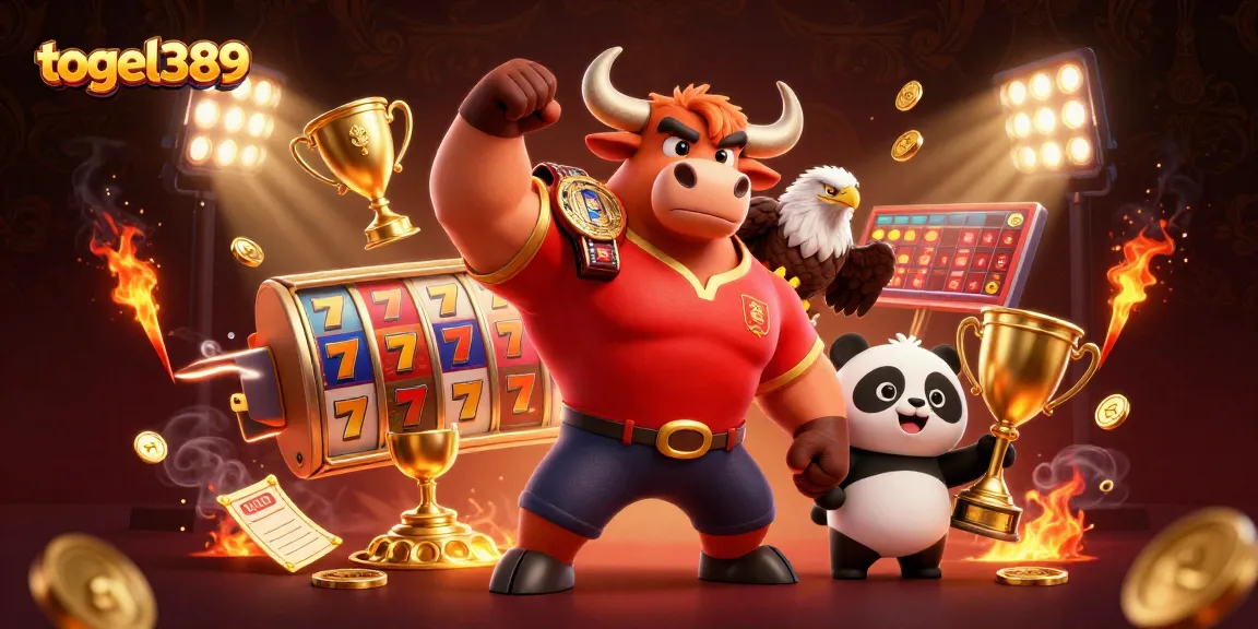 Win big with togel389's thrilling slot games featuring trophy-winning characters and dynamic visuals.