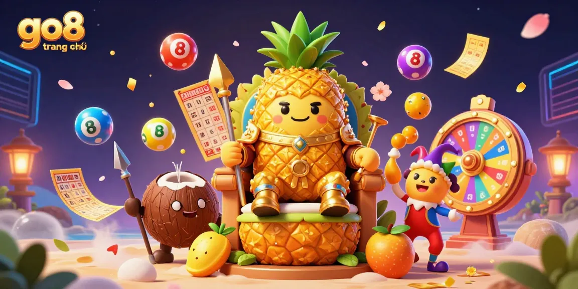 Engage with go8 trang chủ's vibrant casino scene featuring a golden pineapple king and dynamic game elements.