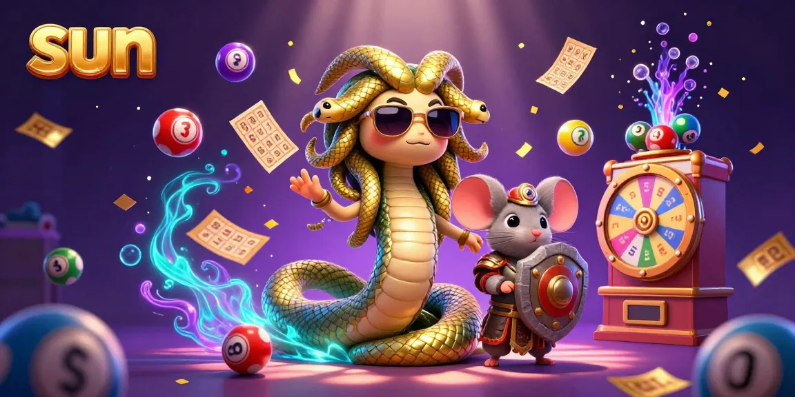Engage with sun-themed lottery excitement in a vibrant 3D scene featuring Medusa and a warrior mouse.
