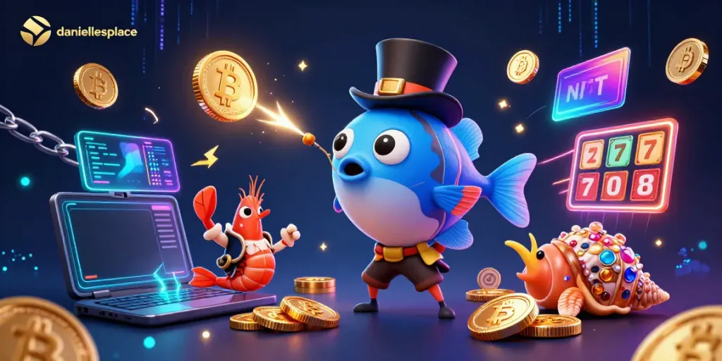 Daniellesplace engages players with a vibrant 3D illustration of slot-themed casino elements