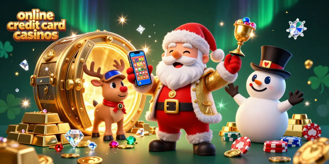Join the excitement at online credit card casinos with our festive gaming scene featuring Santa and friends!