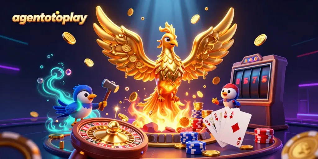 Spin to win with agentotoplay as the golden phoenix symbolizes luck and riches in this dynamic casino scene.