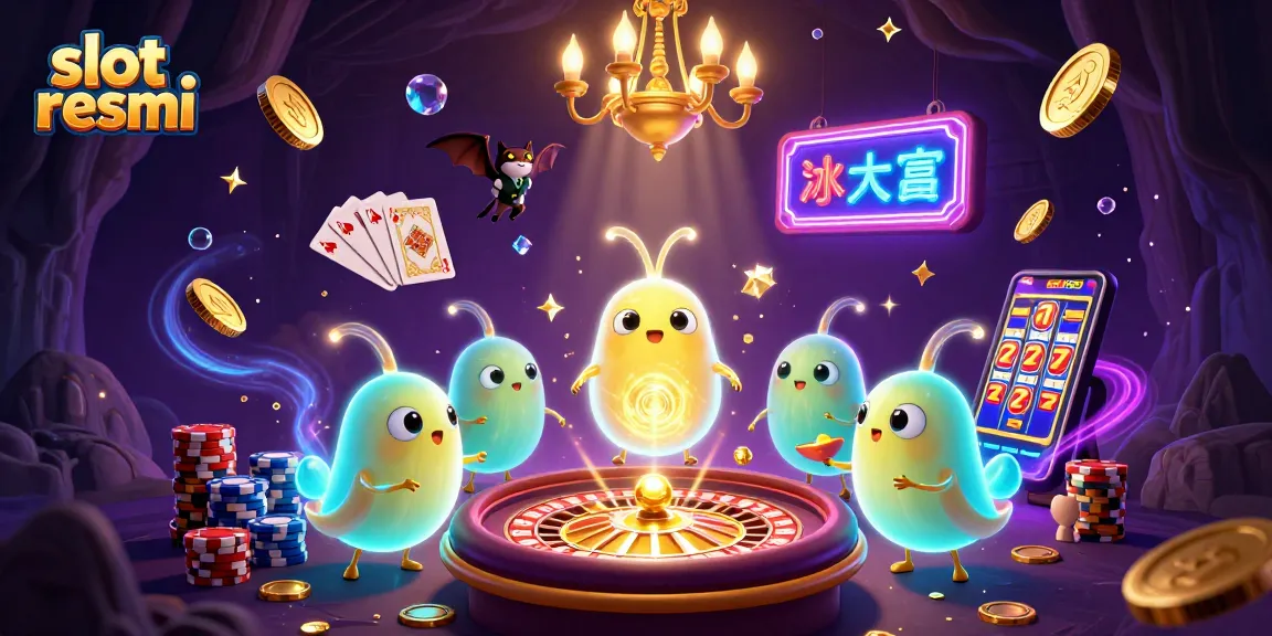 Experience slot resmi excitement with bioluminescent glowworms illuminating a vibrant casino scene.