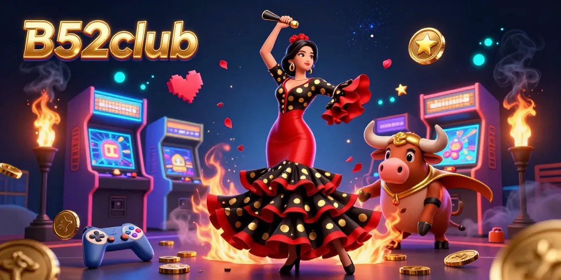 Spin to win exciting games at B52club, featuring a lively flamenco dancer and a golden bull.